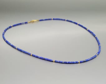 Dainty necklace Lapis Lazuli gold or silver beads unique gift for her natural matte blue gemstone December September birthstone DDP US paid