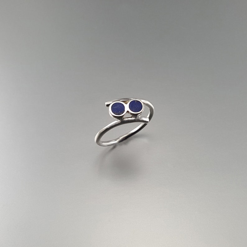unique gift for her round dual stones inlay work-natural afghan gemstone anniversary gift Playful Lapis Lazuli ring with Sterling silver