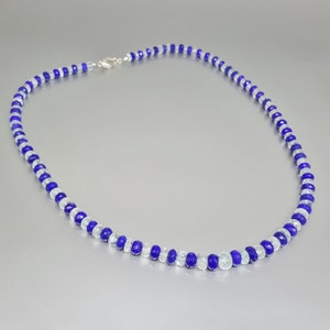 Necklace Lapis Lazuli and Aquamarine unique gift for her natural genuine dark and light blue gemstone September December March birthstone