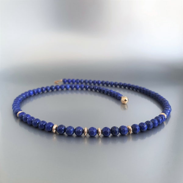 Halskette Lapis lazuli und Gold einzigartiges Geschenk für sie natürliche blaue Edelsteine Dezember September Geburtsstein Jubiäumsstein