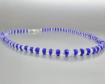 Necklace Lapis Lazuli and Aquamarine unique gift for her natural genuine dark and light blue gemstone September December March birthstone