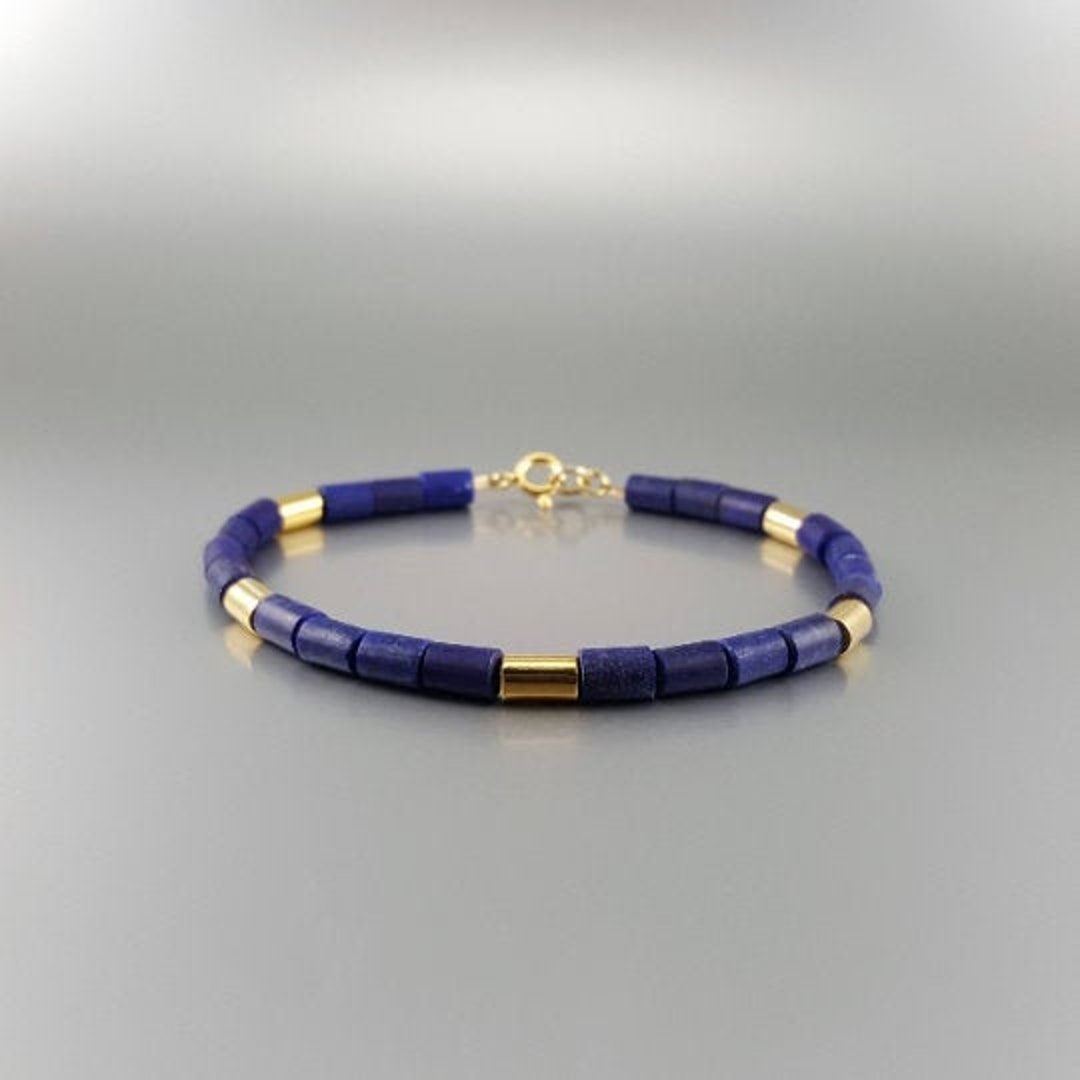 Bracelet Matte Lapis Lazuli and Gold Unique Gift for Him or Etsy