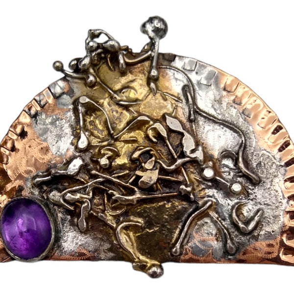 OOAK Silver and Copper Cathleen McLain Artisan Brooch, Fine Quality and Beautiful Craftsmanship!