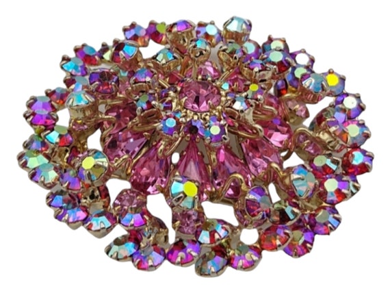 Pink Rhinestone Brooch, Pink Aurora Borealis and … - image 2