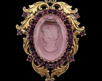 Vintage Cameos Amethyst Purple Two Rose Glass Cabochons 18X13mm Carved Intaglio Vintage Cameos Amethyst Purple Two Rose Glass Cabochons 18X13mm Carved Intaglio