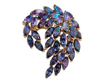 Trifari Heliotrope Rhinestone Brooch, Layered Swirled Design!