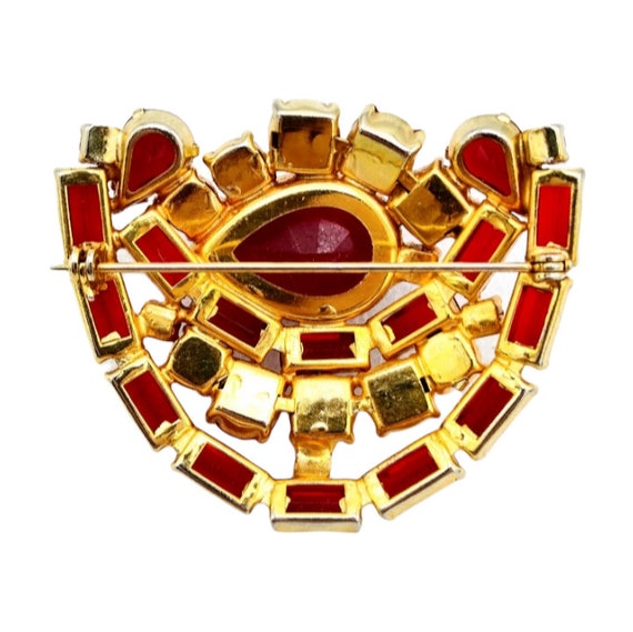 Red Rhinestone Brooch: Ruby & Aurora Borealis Sto… - image 4