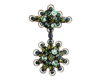 Weiss Green Dangly Brooch, Emerald Green, Olivine Green, and Peridot Green Rhinestones!