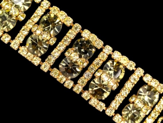 Rhinestone Bracelet, Light Yellow and Gray Rhines… - image 3