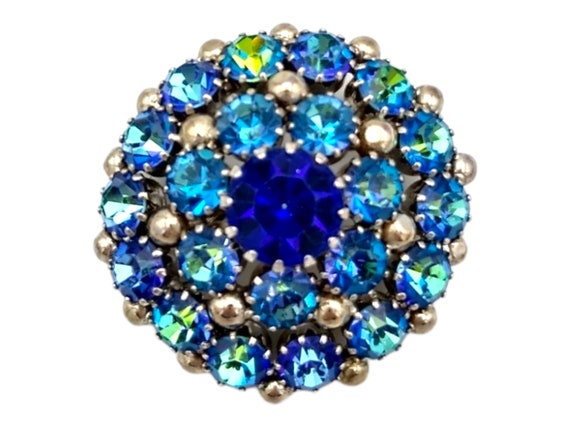 Weiss Rhinestone Brooch, Heliotrope Blue Green Pu… - image 1