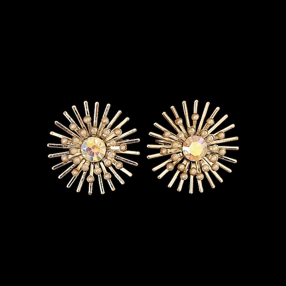 Atomic Rhinestone Clip Earrings
