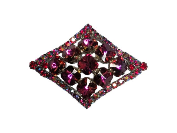 Fuchsia Watermelon Rivoli Rhinestone Brooch