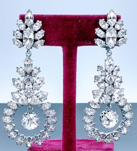 ON SALE Dangling Icy Crystal Rhinestone Clip Earri