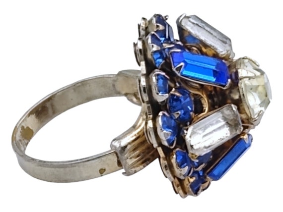 Adjustable Rhinestone Ring, Royal Blue and Clear … - image 1