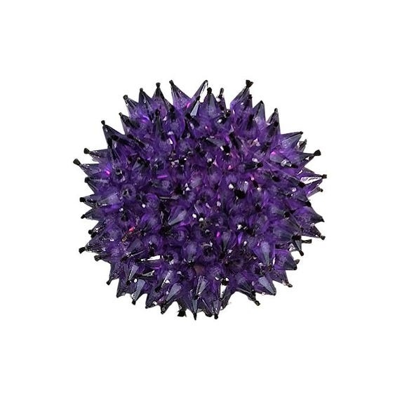 Spiky Purple Plastic Brooch signed Hong Kong
