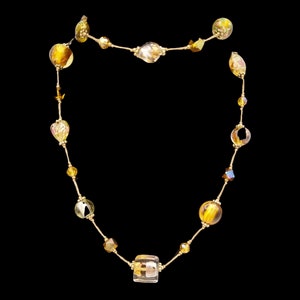 Venetian Wedding Cake Glass Bead Necklace: Golden Aurora Borealis Crystals