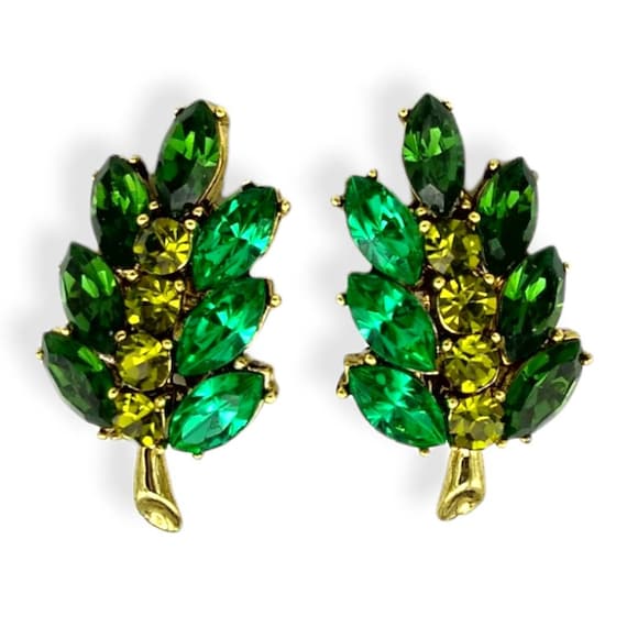 Green Rhinestone Earrings, Bright Emerald Green, … - image 1