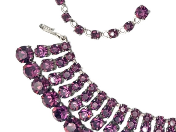 Purple Rhinestone Necklace, Full Collar, Exquisit… - image 4