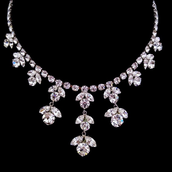 Rhinestone Necklace Crystal Clear Austrian Rhinestone Articulated Dangles Necklace Etsy Canada