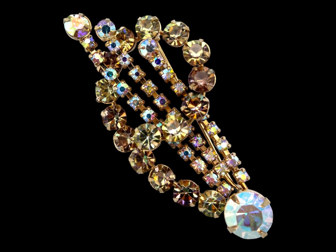 Broche Rétro Strass Aux Couleurs D'une Aurore Boréale - Bijou Occasion En Excellent état