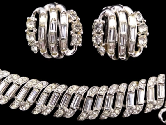 Trifari Rhinestone Bracelet Earrings Set, Outstan… - image 3