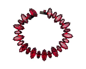 Regency Red Rhinestone Bracelet: Darkened Metal Setting, Vintage Style