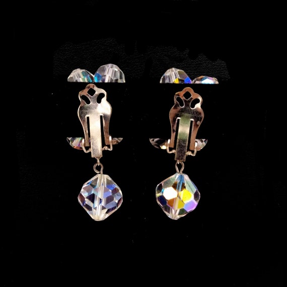 Crystal Clip Earrings, Aurora Borealis Dangly Ear… - image 2