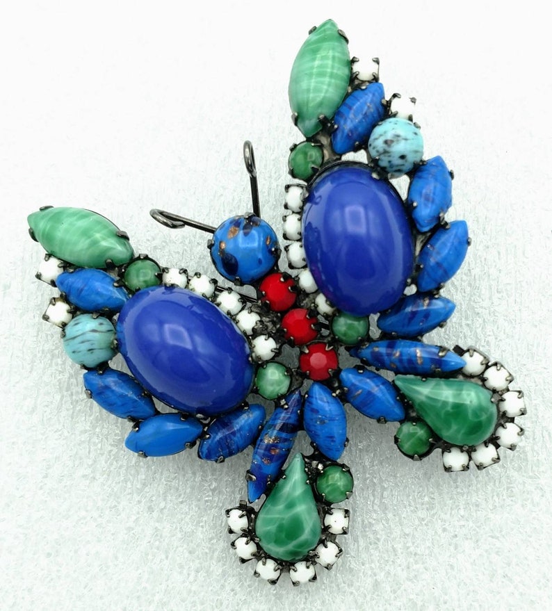 Juliana Butterfly Brooch Easter Egg Cabochons Peking Glass Milk Glass EXCEPTIONAL