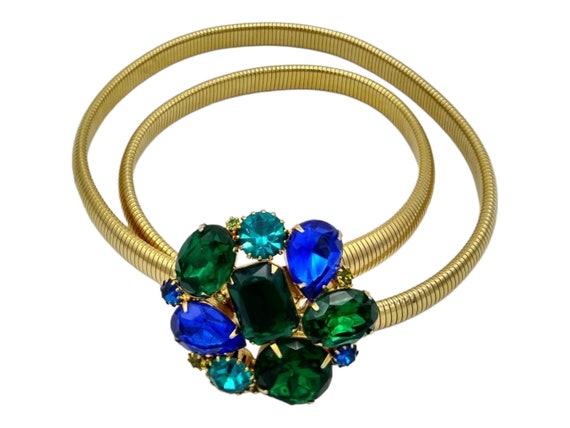 Vintage Rhinestone Belt, Blue, Green and Teal Rhi… - image 1