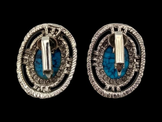 Faux Turquoise Rhinestone Earrings, Vivid Turquoi… - image 2