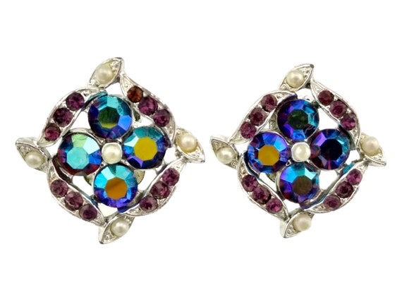 Purple Rhinestone Bracelet and Clip Earrings Set,… - image 3