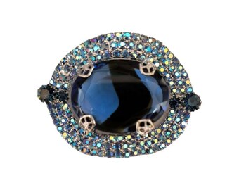 Sparkling Blue Rhinestone/Art Glass/Aurora Borealis ‘30’s Pot Metal Brooch Aurora Borealis Rhinestone Brooch: Bi-color Art Glass  main image 4