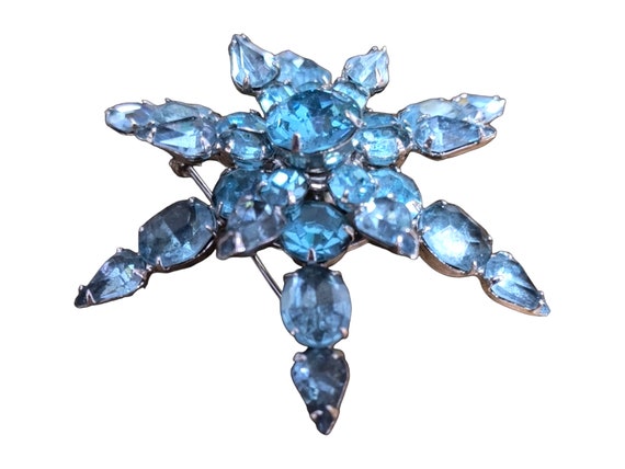 Huge Blue Snowflake Brooch, Aqua Blue Rhinestones… - image 4