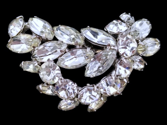 Clear Rhinestone Brooch, Large Clear and Marquise… - image 1