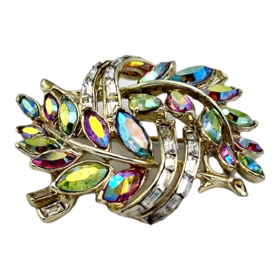 Pastel Rhinestone Brooch, Peridot, Pink, and Blue… - image 3