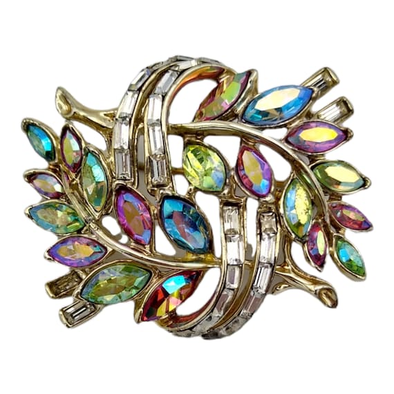 Pastel Rhinestone Brooch, Peridot, Pink, and Blue… - image 1