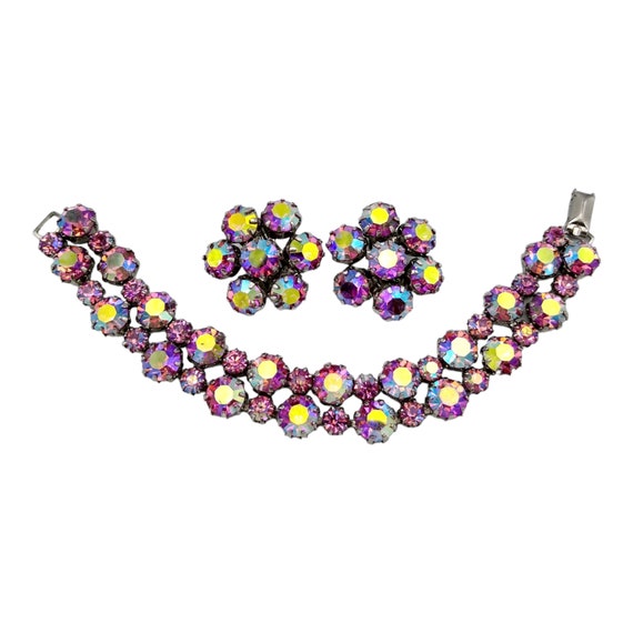 Pink Weiss Bracelet Earrings Set, Pink Aurora Bor… - image 1