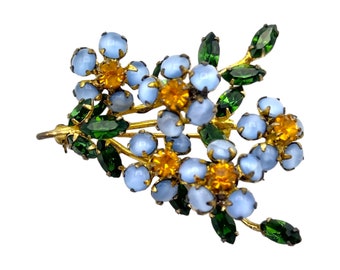 SCHREINER New York Shades of Blue Vintage Brooch and Clip Back