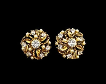 Boucles d'oreilles clip strass et perles