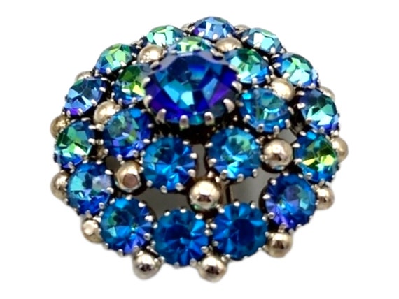 Weiss Rhinestone Brooch, Heliotrope Blue Green Pu… - image 3