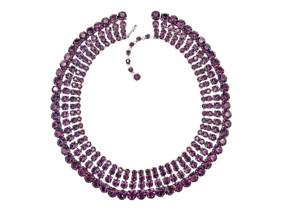 Purple Rhinestone Necklace, Full Collar, Exquisit… - image 1
