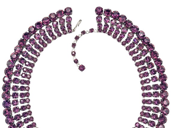 Purple Rhinestone Necklace, Full Collar, Exquisit… - image 3