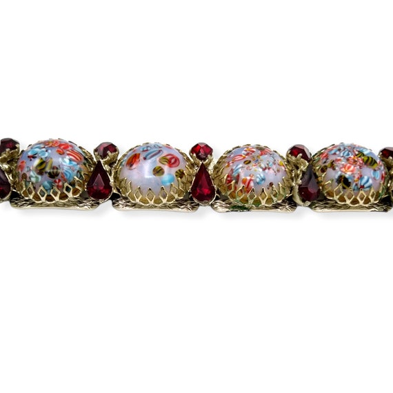 Art Glass Rhinestone Bracelet, Millefiori and Opa… - image 4