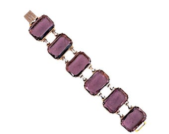 Vintage Purple Glass Panel Bracelet: Wide Tile Design