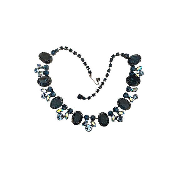 Regency Blue Rhinestone Necklace: Sapphire & Aurora Borealis