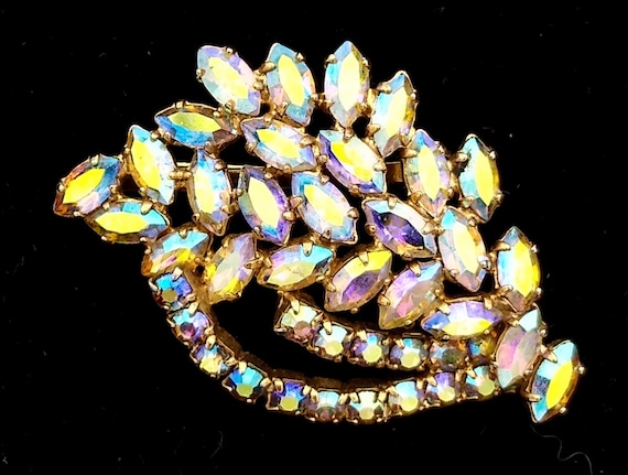 Aurora Borealis Rhinestone Brooch, Extremely Spar… - image 1