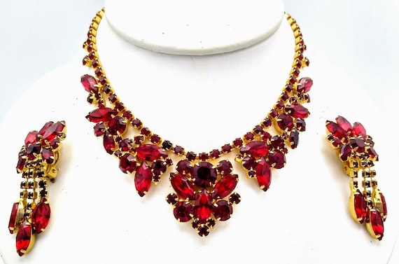 ON SALE Juliana Red Rhinestone Necklace and Dangli