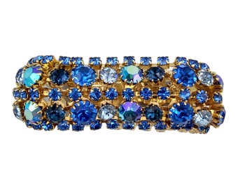 Kramer NY Blue Rhinestone Bracelet, Arched Design, Blue Rhinestones and Blue Aurora Borealis!