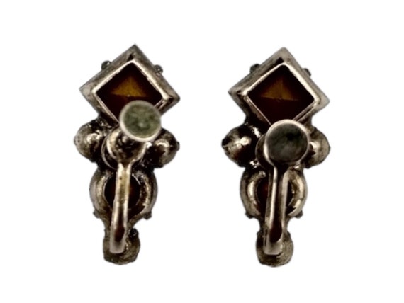 Princess Cut Rhinestone Earrings, Screwback Earri… - image 2