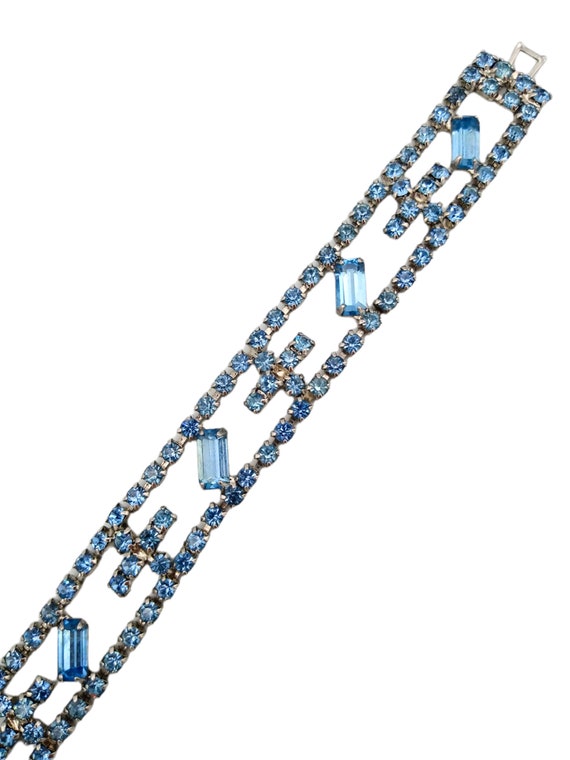 Blue Rhinestone Bracelet, Light Sapphire Baguettes